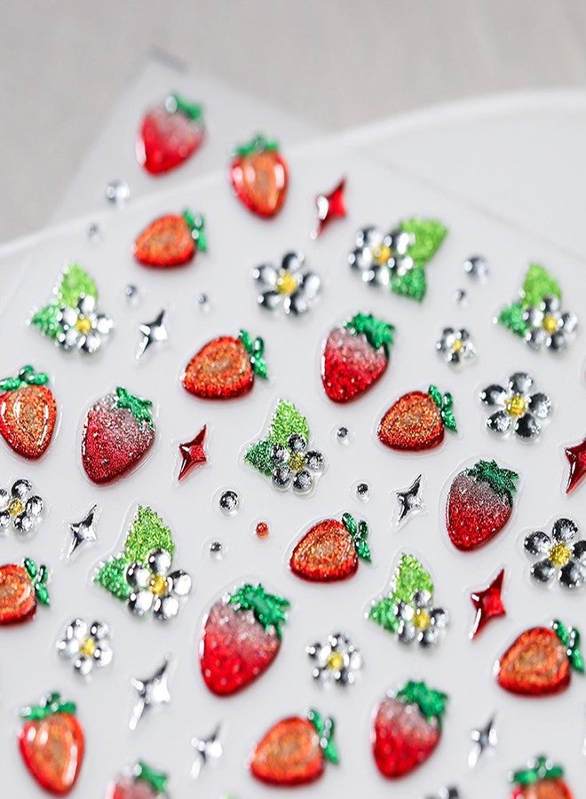 TailaiMei Embossed Strawberry Nail Stickers, 5d Fruit Self-Adhesive Nail Art Decals for DIY Nail Decorations (520) - Image 1